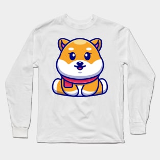 Cute baby shiba inu sitting cartoon illustration Long Sleeve T-Shirt